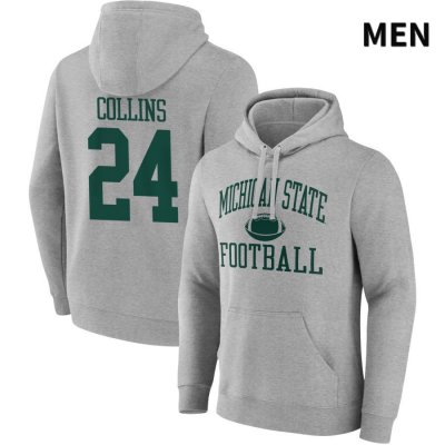 Men's Michigan State Spartans NCAA #24 Elijah Collins Gray NIL 2022 Fanatics Branded Gameday Tradition Pullover Football Hoodie JD32R06WB